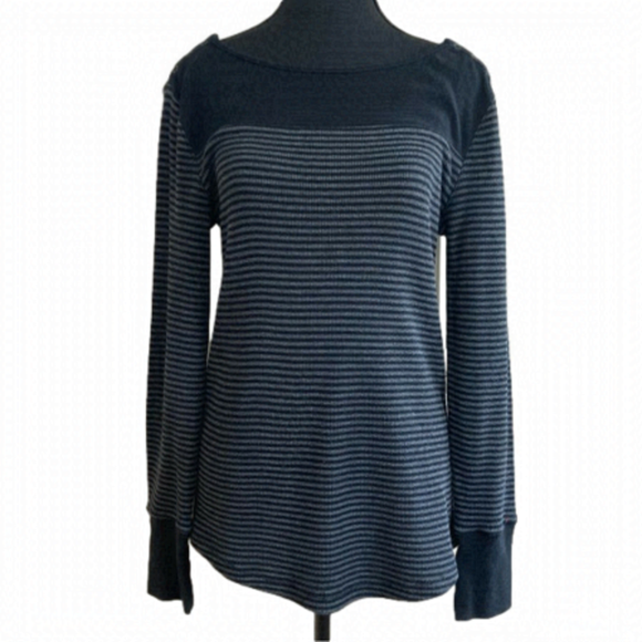 Eddie Bauer black & gray striped cotton blend boat neck long sleeve tee.… - Picture 1 of 9